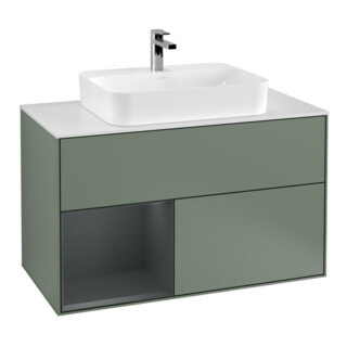 V&B Meuble sous lavabo Éclairage mural Finion 100, blanc mat, laqué, huile mat laqué