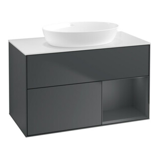 V&B Meuble sous-lavabo Éclairage mural Finion 100, blanc mat, laqué mat, bleu mat, laqué