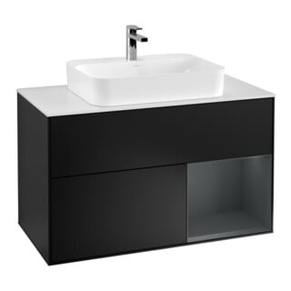 V&B Meuble sous lavabo Éclairage mural Finion 100, blanc mat, laqué rouge mat, bleu mat laqué