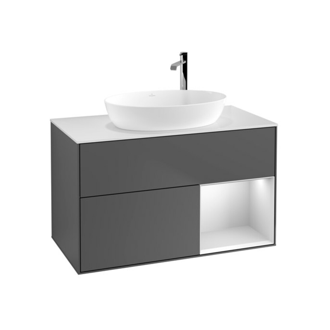 V&B Meuble sous lavabo Éclairage mural Finion 100, blanc mat Pl, blanc mat Reg, anthracite m