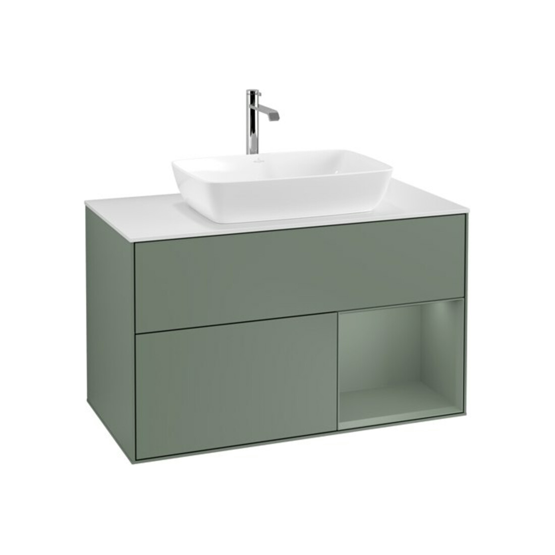 V&B Meuble sous lavabo Éclairage mural Finion 100, blanc mat, régulateur huile mat laqué