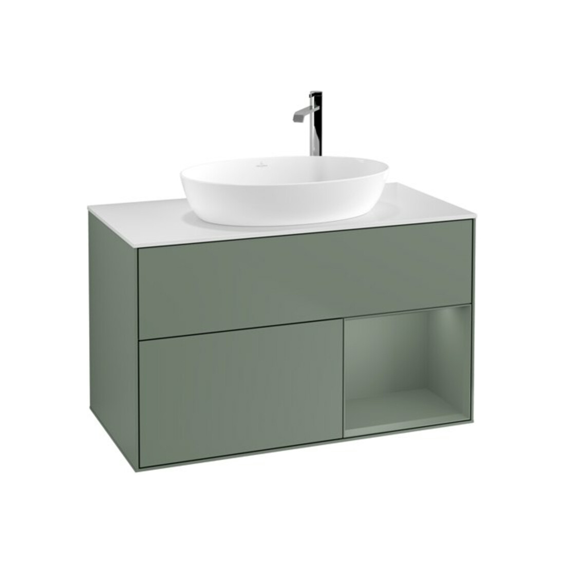 V&B Meuble sous lavabo Éclairage mural Finion 100, blanc mat, régulateur huileux avec laque