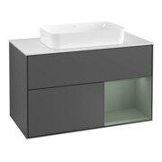 V&B Meuble sous lavabo Éclairage mural Finion 100, blanc mat, robinetterie olivier mat, anthracite m