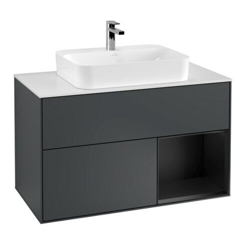 V&B Meuble sous lavabo Éclairage mural Finion 100, blanc mat, rouge brillant, mat bleu brillant