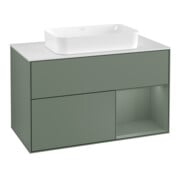 V&B Meuble sous lavabo Éclairage mural Finion 100, blanc mat, rouge olive mat laqué-1