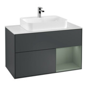 V&B Meuble sous lavabo Éclairage mural Finion 100, blanc mat, rouge orangé mat laqué, mat bleu mat laqué