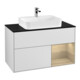 V&B Meuble sous lavabo Éclairage mural Finion 100, bleu, avec étagère, blanc laqué-1