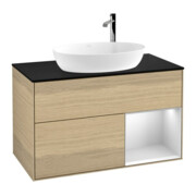 V&B Meuble sous lavabo Éclairage mural Finion 100, bleu, étagère blanche laquée, Oa ven