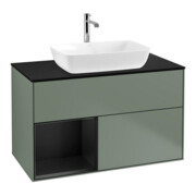 V&B Meuble sous lavabo Éclairage mural Finion 100, bleu mat, étagère bleu mat laqué, huile laqué