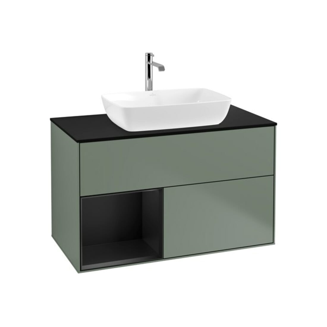 V&B Meuble sous lavabo Éclairage mural Finion 100, bleu mat, étagère bleu mat laqué, huile laqué
