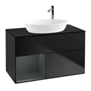 V&B Meuble sous lavabo Éclairage mural Finion 100, bleu mat, étagère médium mat laqué, bleu mat laqué