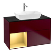 V&B Meuble sous lavabo Éclairage mural Finion 100, bleu mat, étagère or mat, poignée m