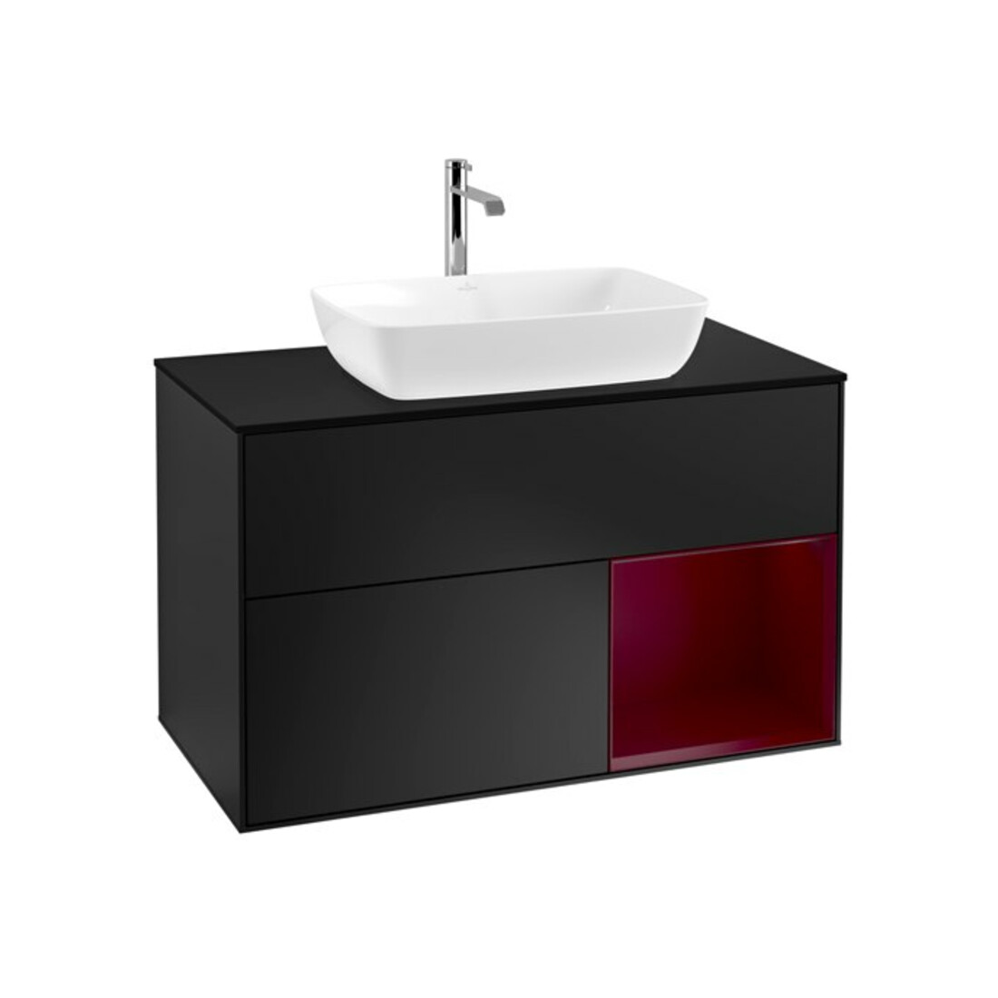 V&B Meuble sous lavabo Éclairage mural Finion 100, bleu mat, étagère Peo mat Lac, bleu mat Lac
