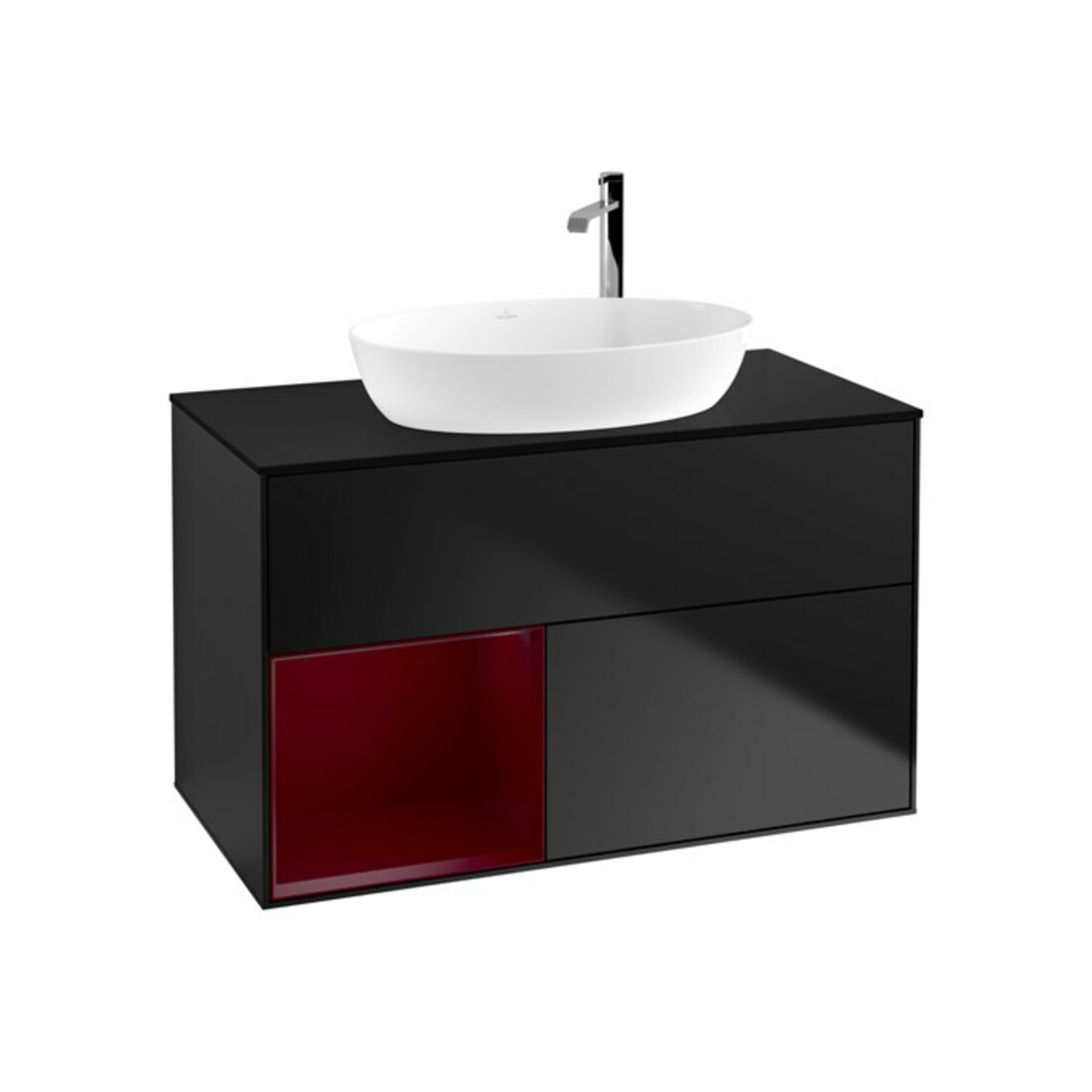 V&B Meuble sous lavabo Éclairage mural Finion 100, bleu mat, étagère Peo mat laqué, bleu mat laqué