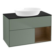 V&B Meuble sous lavabo Éclairage mural Finion 100, bleu, placard, olivier mat laqué