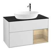 V&B Meuble sous lavabo Éclairage mural Finion 100, bleu, rég. Oa ven, blanc laqué