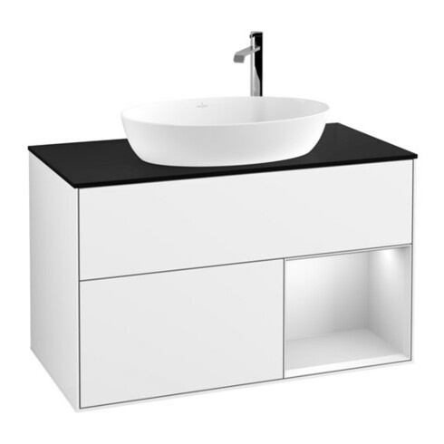 V&B Meuble sous lavabo Éclairage mural Finion 100, Pl b m, Reg bl. m Lac, bl. brillant Lac