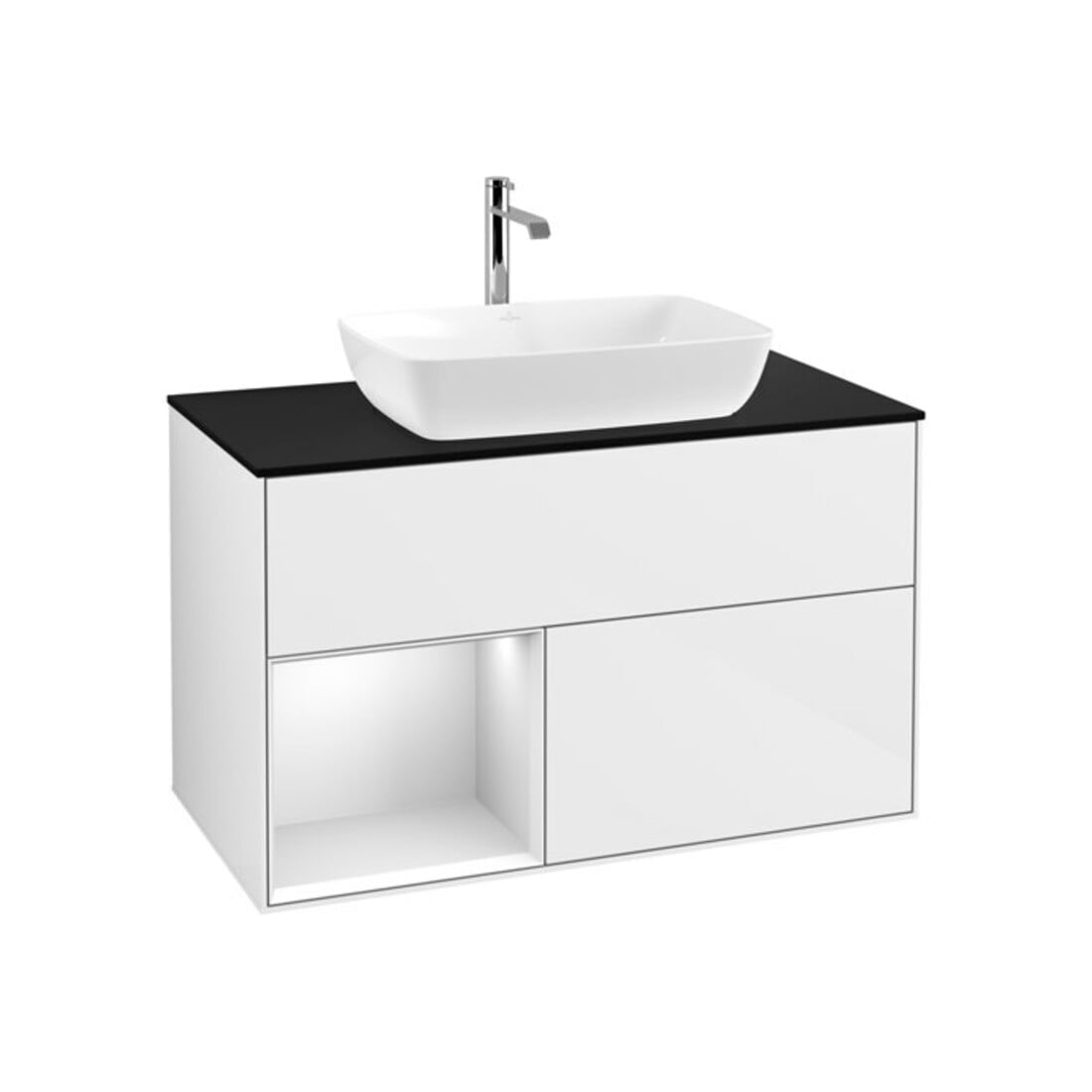 V&B Meuble sous-lavabo Éclairage mural Finion 100, Pl b m, Reg bl. m Laq, bl. br. Laq