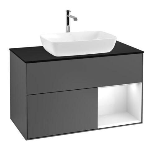 V&B Meuble sous-lavabo Éclairage mural Finion 100, Pl b m, Reg glo wh. Lac, Anthrac. m