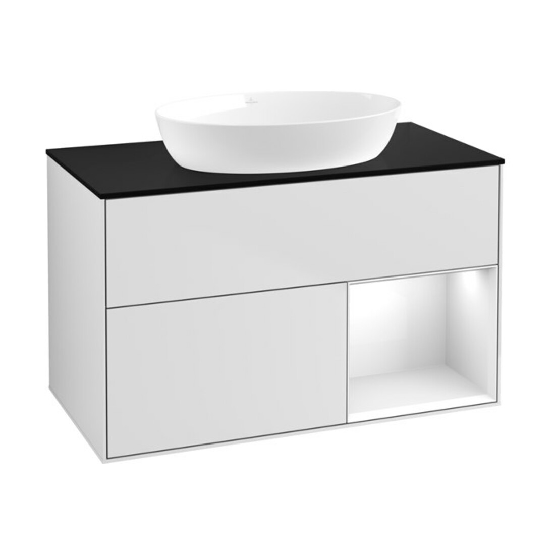 V&B Meuble sous-lavabo Éclairage mural Finion 100, Pl b m, Reg glo wh. Lac, wh. m Lac
