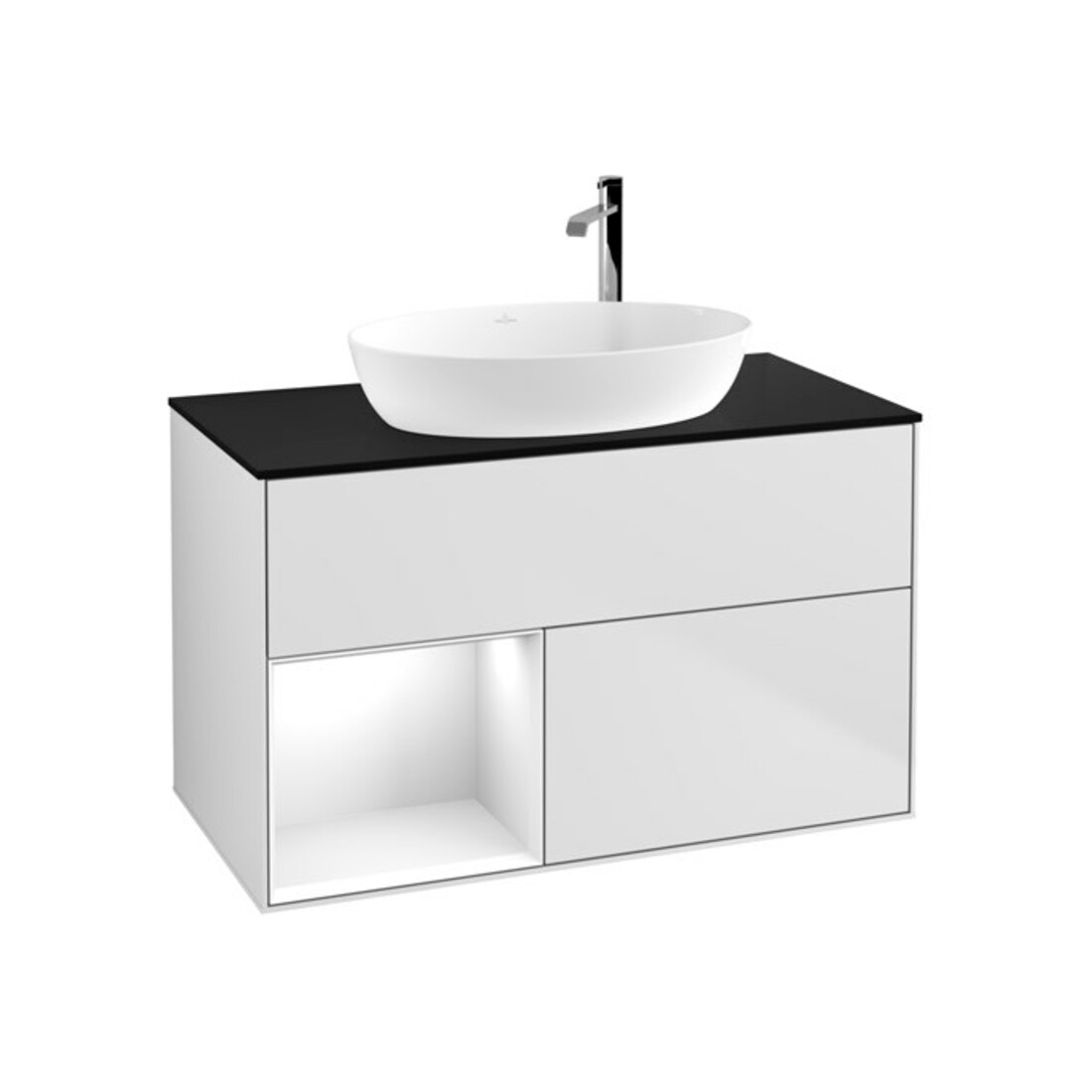 V&B Meuble sous lavabo Éclairage mural Finion 100, Pl b m, Reg glo wh. Lac, wh. m Lac