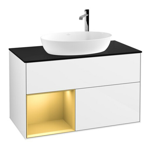 V&B Meuble sous lavabo Éclairage mural Finion 100, Pl b m, Reg gol m Lac, glo wh. Lac