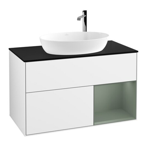 V&B Meuble sous-lavabo Éclairage mural Finion 100, Pl b m, Reg Oli. m Lac, blanc brillant Lac