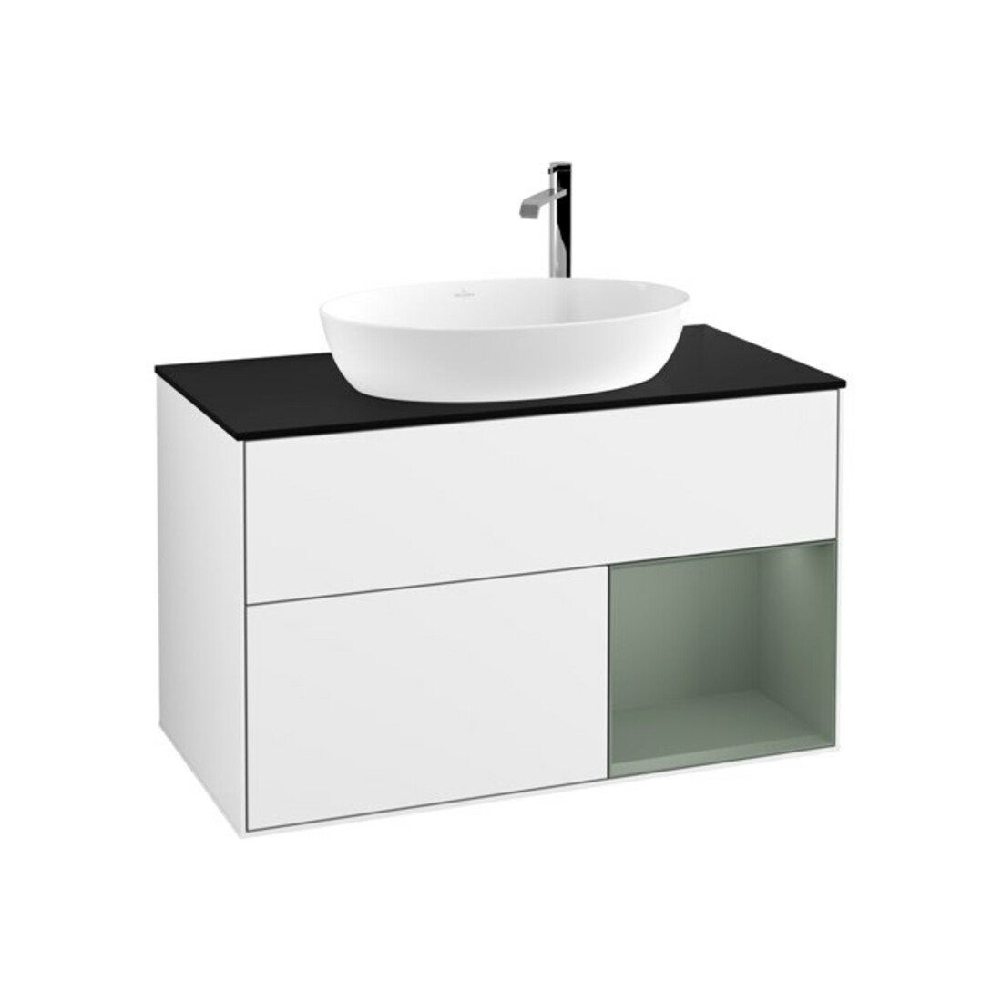 V&B Meuble sous-lavabo Éclairage mural Finion 100, Pl b m, Reg Oli. m Lac, blanc brillant Lac