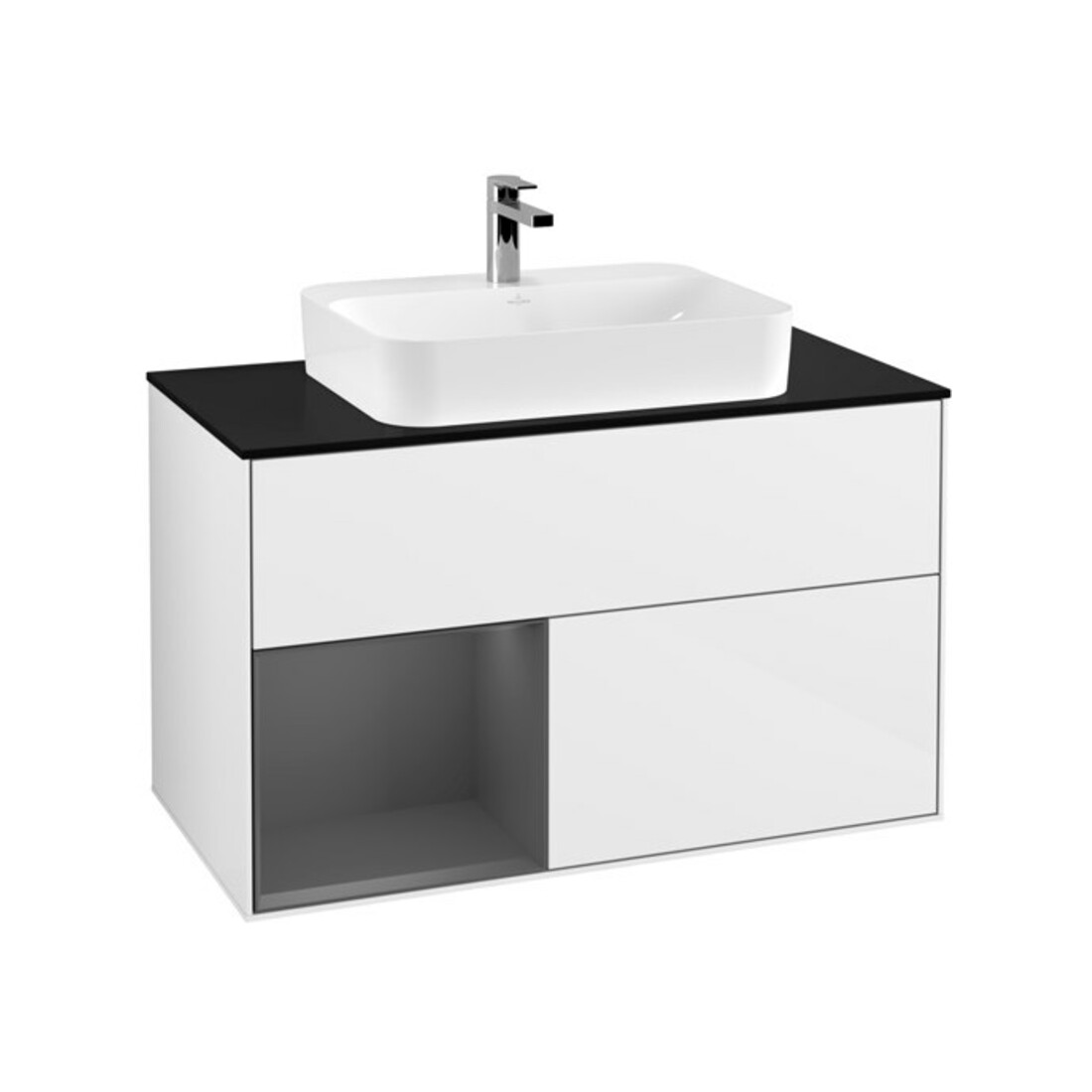 V&B Meuble sous-lavabo Éclairage mural Finion 100, Pl b m, Rg l A m, blanc brillant Lac