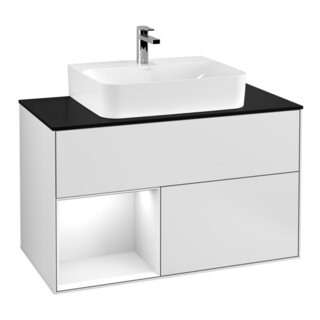 V&B Meuble sous lavabo Éclairage mural Finion 100, Pl b m, Rg l glo blc. Lac, blc m Lac