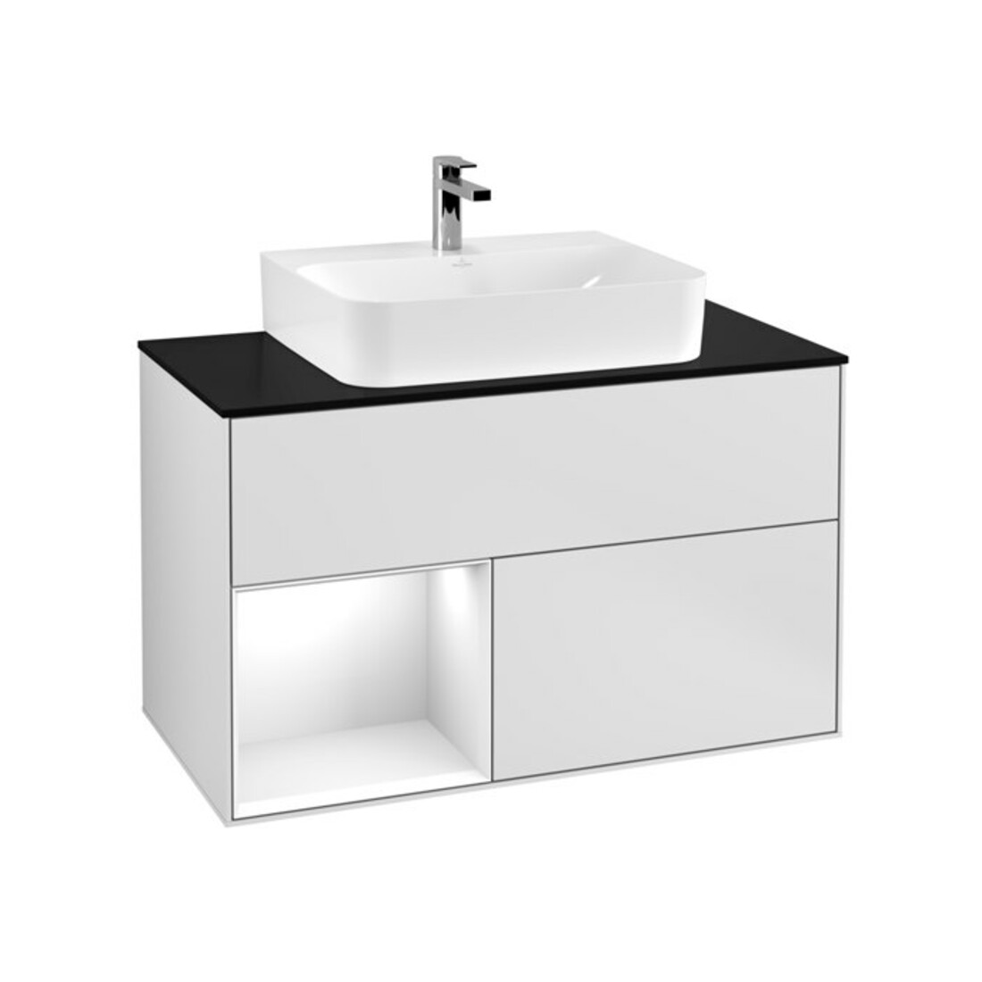 V&B Meuble sous lavabo Éclairage mural Finion 100, Pl b m, Rg l glo blc. Lac, blc m Lac