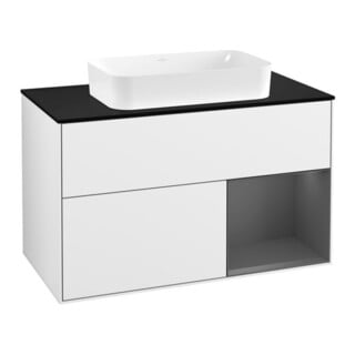 V&B Meuble sous-lavabo Éclairage mural Finion 100, Pl b m, Rg r A m, blanc brillant Lac