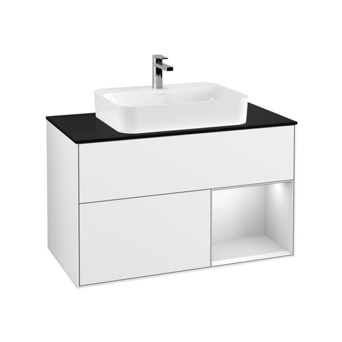 V&B Meuble sous lavabo Éclairage mural Finion 100, Pl b m, Rg r blc m Lac, blc brillant Lac