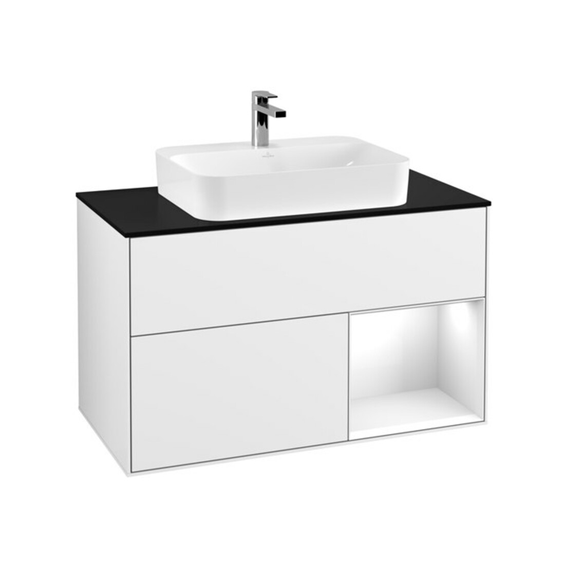 V&B Meuble sous lavabo Éclairage mural Finion 100, Pl b m, Rg r g wh. Lac, glo wh. Lac