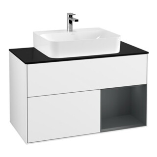 V&B Meuble sous lavabo Éclairage mural Finion 100, Pl b m, Rg r md b m La, glo wh. Lac