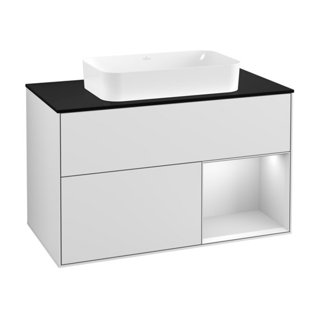 V&B Meuble sous lavabo Éclairage mural Finion 100, Pl blanc mat, Reg blanc mat Lac