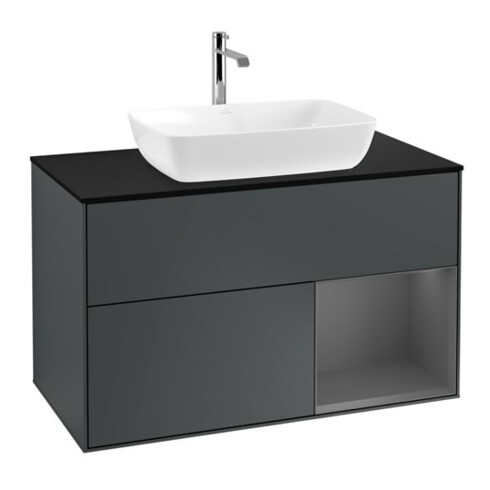 V&B Meuble sous-lavabo Éclairage mural Finion 100, Pl blanc mat, Rg A mat laqué, md bleu mat laqué