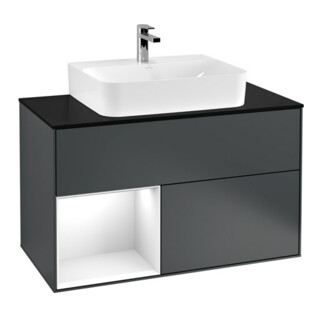 V&B Meuble sous lavabo Éclairage mural Finion 100, Pl blanc mat, Rg laque gris blanc, md bleu mat laque