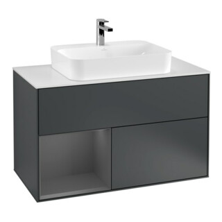 V&B Meuble sous lavabo Éclairage mural Finion 100, Pl blanc mat, Rg laqué mat, avec lacque