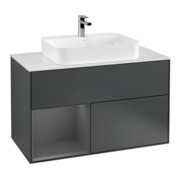 V&B Meuble sous lavabo Éclairage mural Finion 100, Pl blanc mat, Rg laqué mat, avec lacque