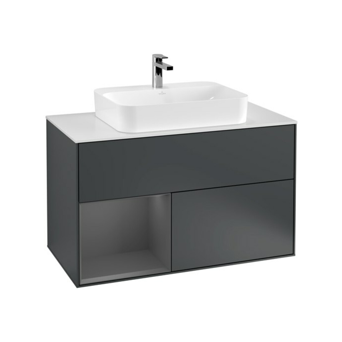 V&B Meuble sous lavabo Éclairage mural Finion 100, Pl blanc mat, Rg laqué mat, avec lacque