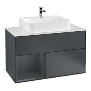 V&B Meuble sous lavabo Éclairage mural Finion 100, Pl blanc mat, Rg laqué mat blanc