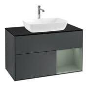 V&B Meuble sous-lavabo Éclairage mural Finion 100, Pl blanc mat, Rg Olive mat laqué, avec bleu mat laqué-1