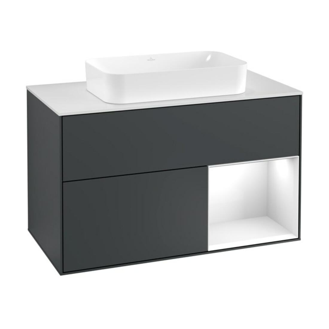 V&B Meuble sous lavabo Éclairage mural Finion 100, Pl blanc mat, Rg rouge gris blanc Lac, md bleu mat Lac