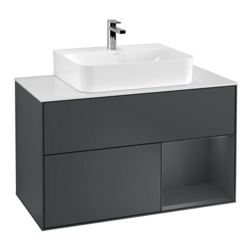 V&B Meuble sous lavabo Éclairage mural Finion 100, Pl blanc mat, Rg rouge mat brillant, mat brillant laqué