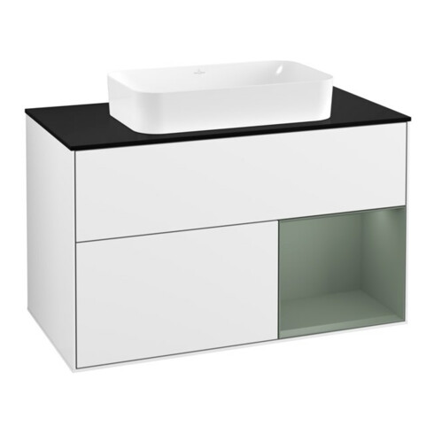 V&B Meuble sous lavabo Éclairage mural Finion 100, Pl blanc mat, Rg rouge Olive mat Lac, blanc brillant Lac