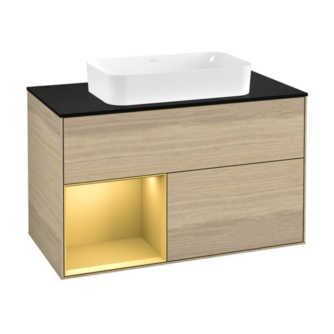 V&B Meuble sous-lavabo Éclairage mural Finion 100, Pl bleu m, Reg gauche gol m, Oa ven