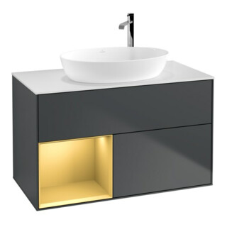 V&B Meuble sous-lavabo Éclairage mural Finion 100, Pl w m, Reg gol m Lac, md bl. m Lac