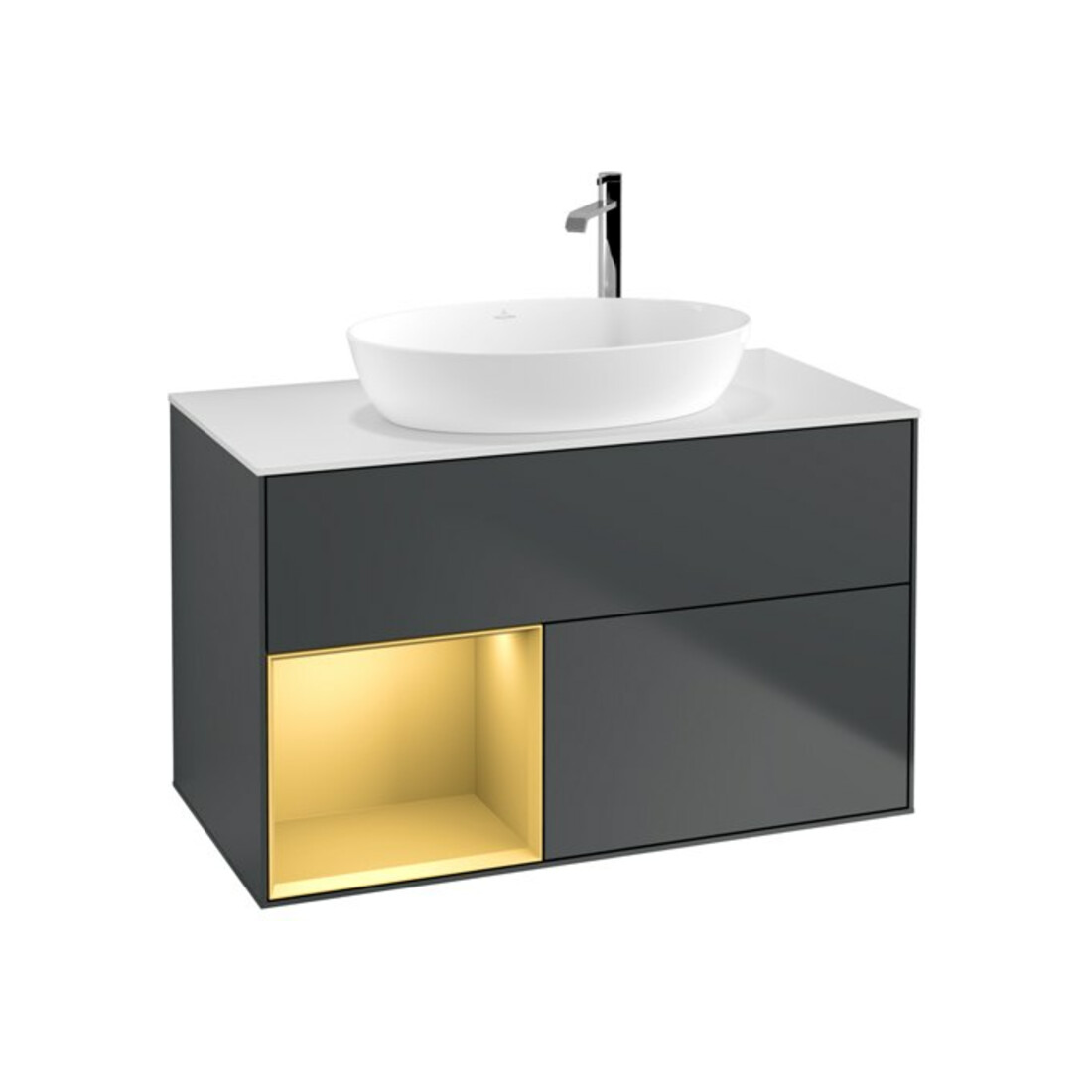 V&B Meuble sous-lavabo Éclairage mural Finion 100, Pl w m, Reg gol m Lac, md bl. m Lac