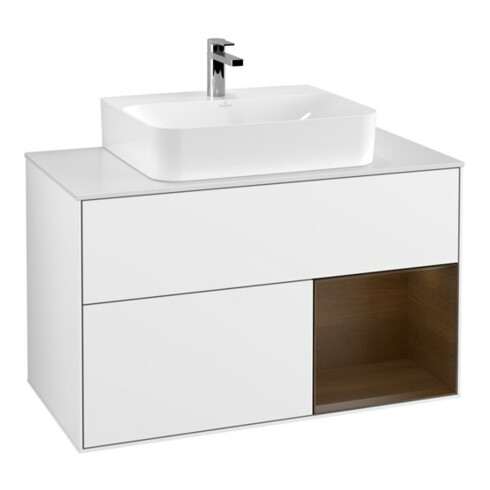 V&B Meuble sous lavabo Éclairage mural Finion 100, pl w m, reg re wal ven, blanc brillant Lac